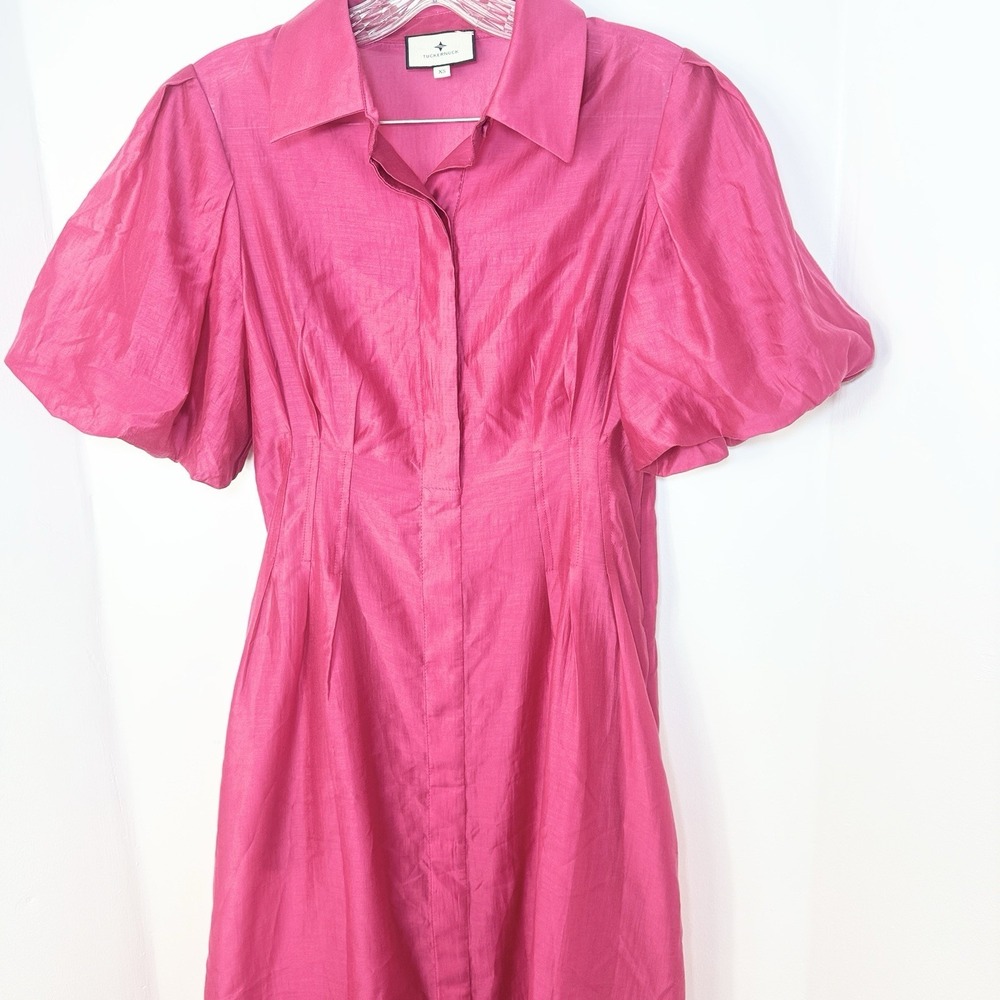 TUCKERNUCK Raspberry Organza Delaney Midi Dress Size XS Puff Sleeves Tailored - Picture 4 of 16